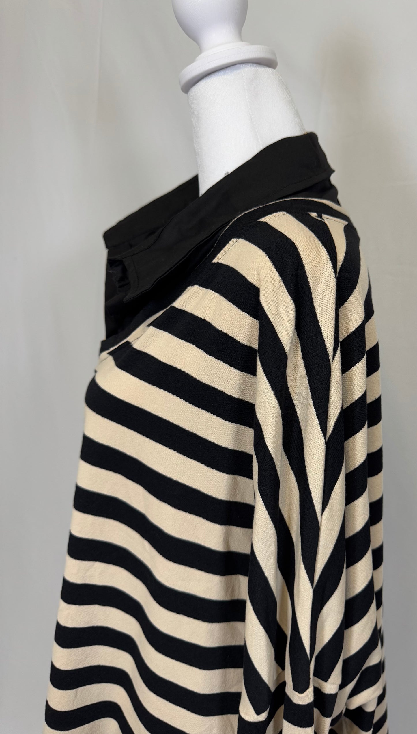 Style 1010 stripe in French Terry with woven collar and placket
