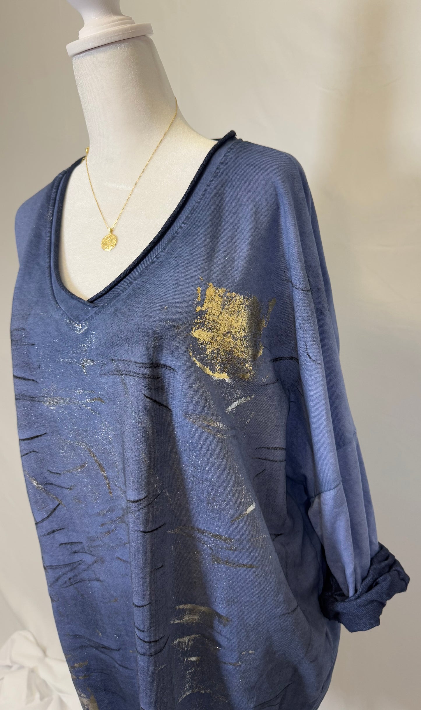 Style 1016 French Terry top with metallic print..