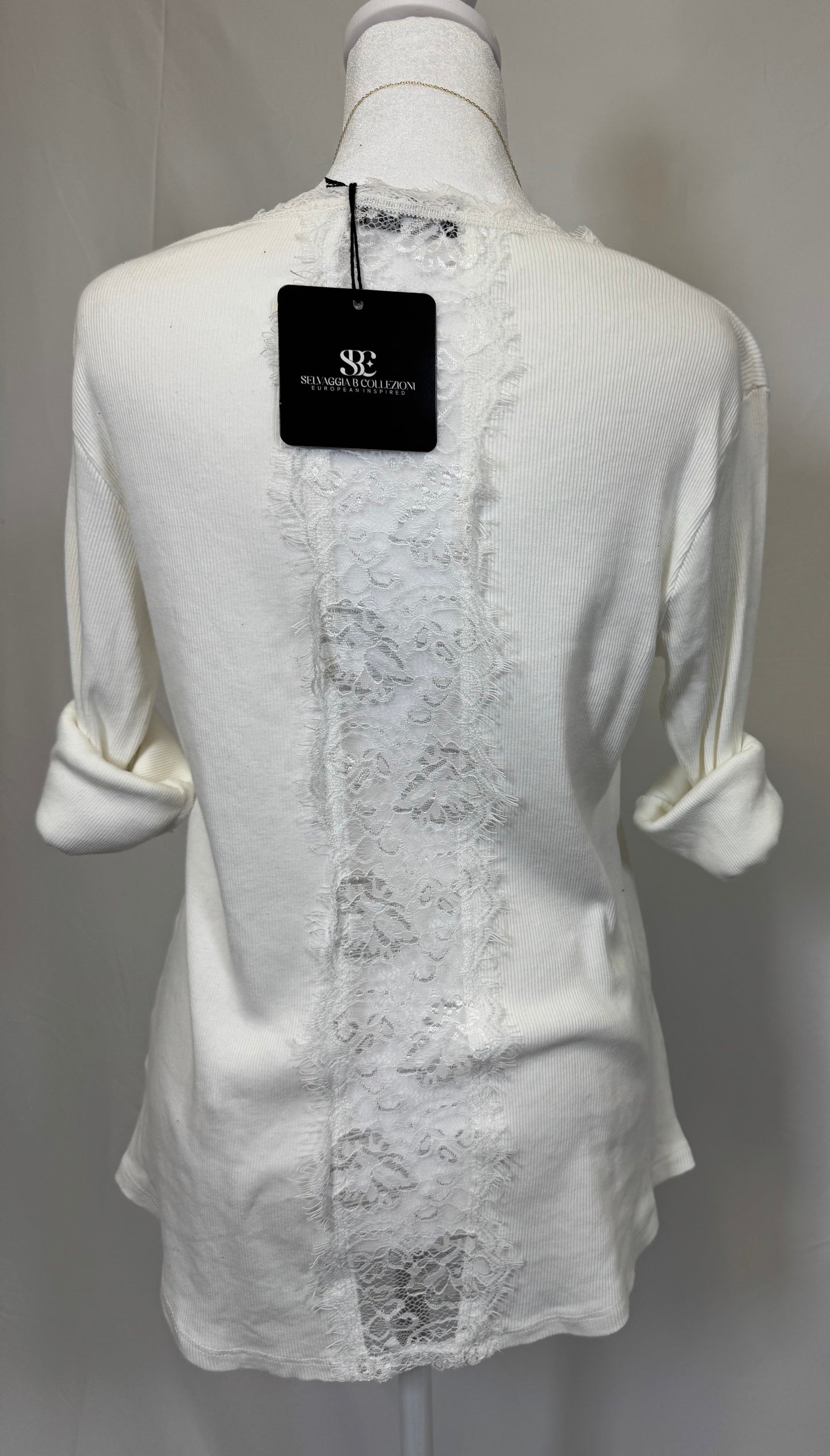 Style 1010 rib v-nk neck lace trim and back lace panel insert
