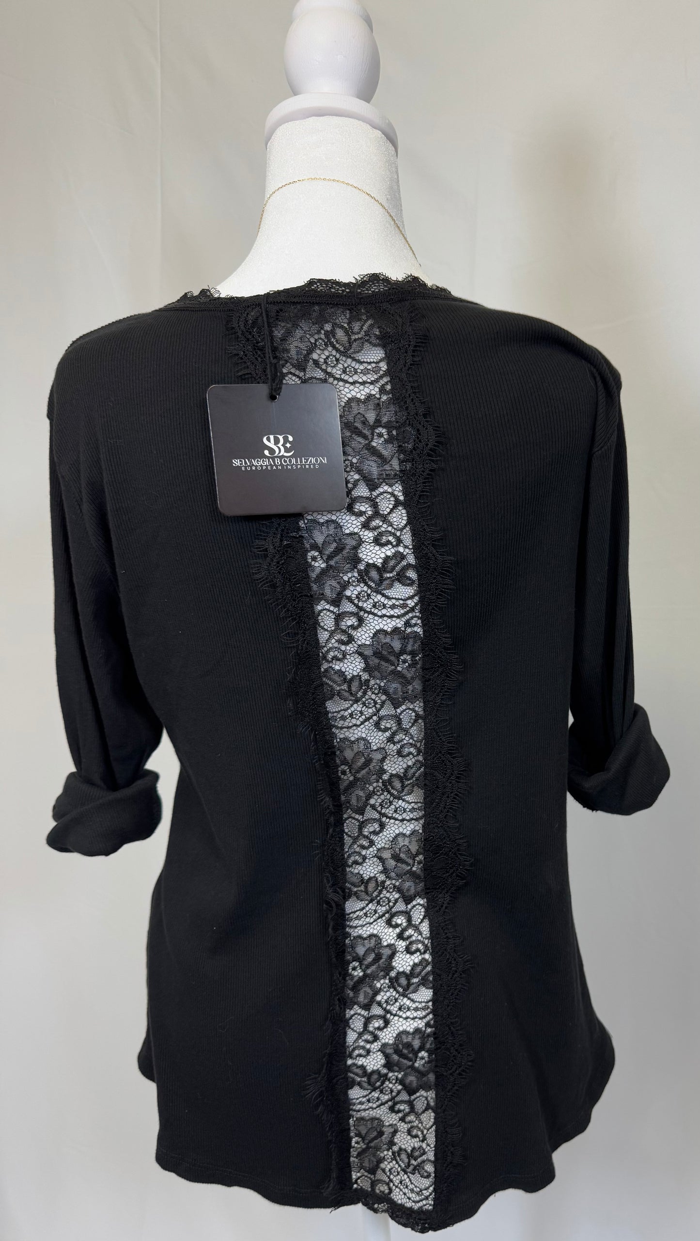 Style 1010 rib v-nk neck lace trim and back lace panel insert