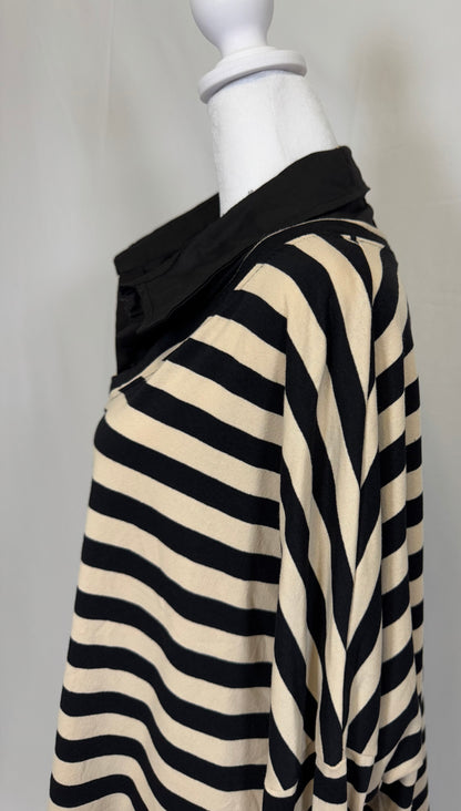 Style 1010 stripe in French Terry with woven collar and placket