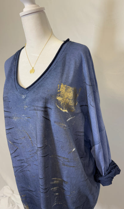 Style 1016 French Terry top with metallic print..