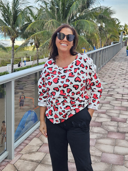 Style 1008 heart print long sleeve with bow details on shoulder slit